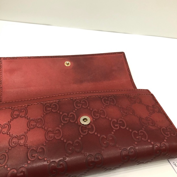 Gucci Burgundy Leather Long Wallet Sku#84577 (Gently used,discoloration,rubbing) - Picture 16 of 16